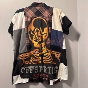 Offspring smash Patchwork Shirt flannel short sleeve upcycle handmade raw hem